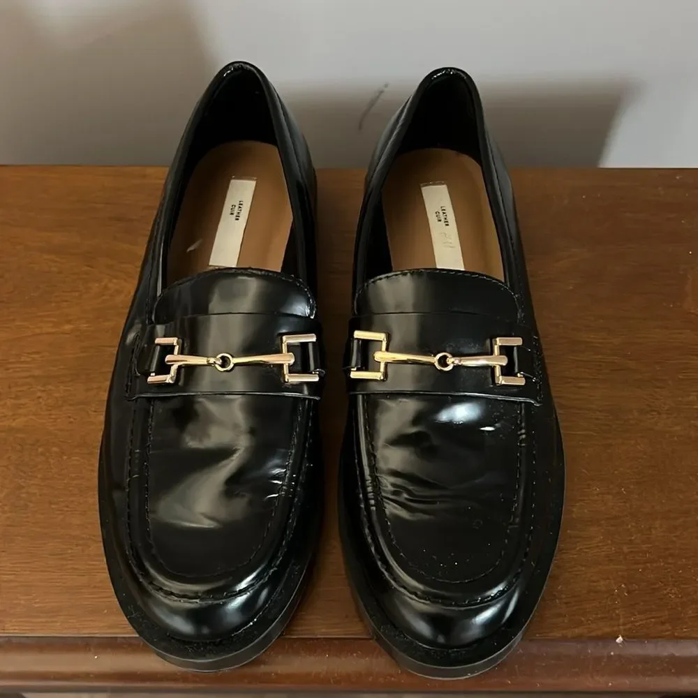 H&M Black Leather loafer with gold accents